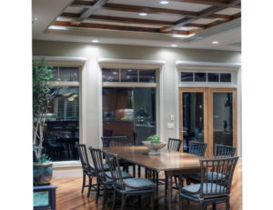 Dining Room with cove and beamed ceiling - Home on the Lake