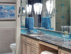 Sea Glass Mosaic on vanity - Home on the Lake